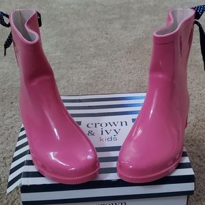 Crown & Ivy Girls Puddles Pink Rain Boots.
